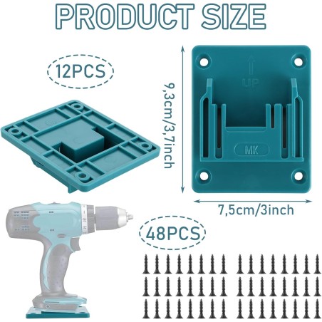 Makita 18V batteriholder – 12 stk. vægbeslag med skruer, blå – kompatibelt tilbehør