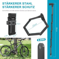 TECHCYC Bicycle Folding Lock 86 cm – Key Lock, Carbon Steel, Anti-Theft
