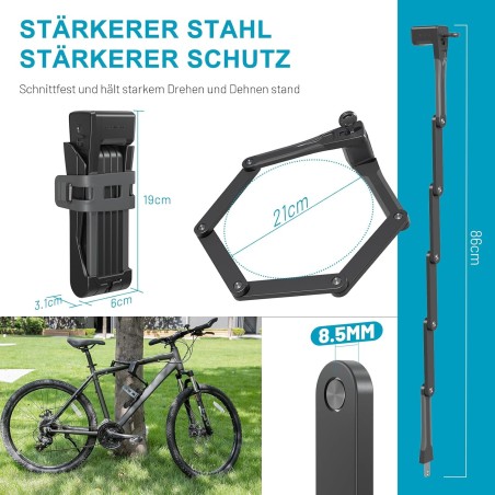 TECHCYC Bicycle Folding Lock 86 cm – Key Lock, Carbon Steel, Anti-Theft