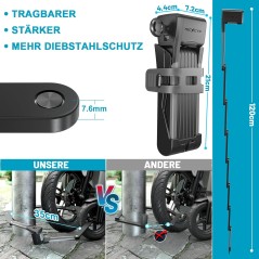 TECHCYC Bicycle Folding Lock 120 cm – Key Lock, Carbon Steel, Anti-Theft
