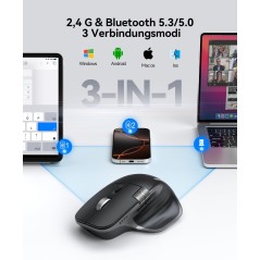 TECKNET TK-MS029 Wireless Ergonomic Mouse – Bluetooth 5.3 + 2.4GHz, 7 Buttons, Black