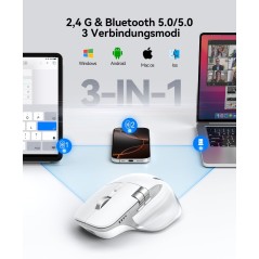 TECKNET TK-MS029 Wireless Ergonomic Mouse – Bluetooth 5.3 + 2.4GHz, 7 Buttons, White