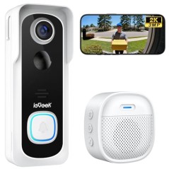 ieGeek 2K Videodørklokke med Kamera Trådløs – Hvid, 166° Vidvinkel, IP66, Alexa