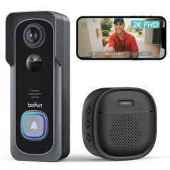 BOIFUN 2K Videodørklokke med Kamera Trådløs – Rød, 166° Vidvinkel, IP66, Alexa