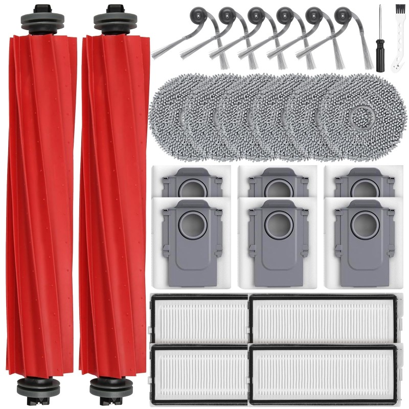 26-piece accessory kit for Roborock QV 35A/QV 35S/QR598/QR798/Qrevo S Pro – brushes, filters, dust bags and mop pads