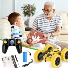 MidiVix Fjernstyret RC Stuntbil 4WD – 2,4 GHz Dobbeltsidet 360° Crawler med Forlygter til Drenge 6-12 år