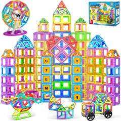 COOLJOYA Magnetiske Byggeklodser 136 Dele – STEM Montessori Legetøj til Børn 3-7 År
