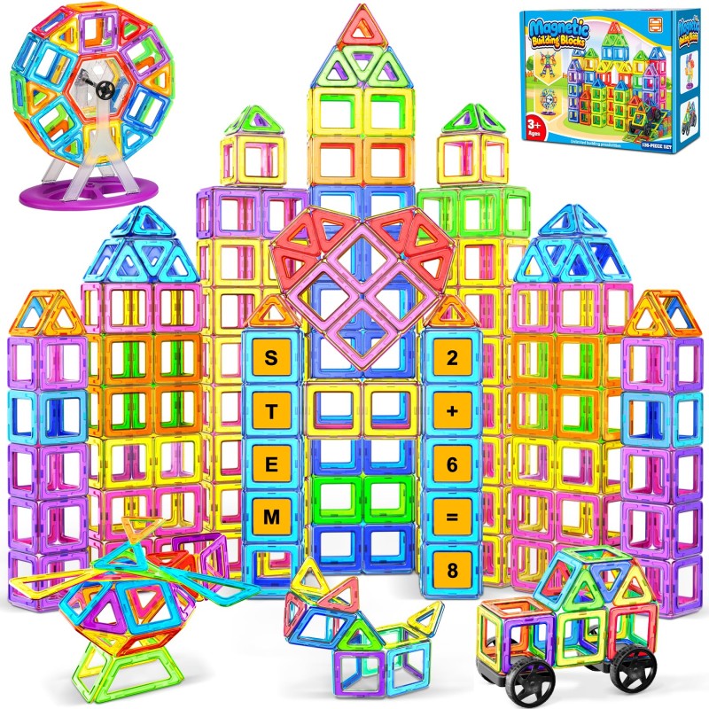 COOLJOYA Magnetiske Byggeklodser 136 Dele – STEM Montessori Legetøj til Børn 3-7 År COOLJOYA Magnetiske Byggeklodser 136 Dele – STEM Montessori Legetøj til Børn 3-7 År