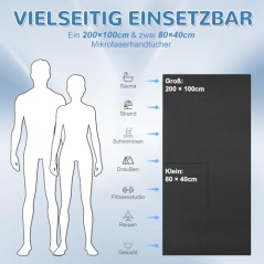 Fosdaling Mikrofiberhåndklæde Sæt af 3 – 200×100 cm + 2×80×40 cm, Mørkegrå, Hurtigtørrende