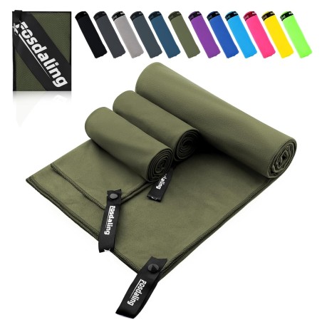 Fosdaling Mikrofiberhåndklæde Sæt af 3 – 200×100 cm + 2×80×40 cm, Militærgrøn, Hurtigtørrende
