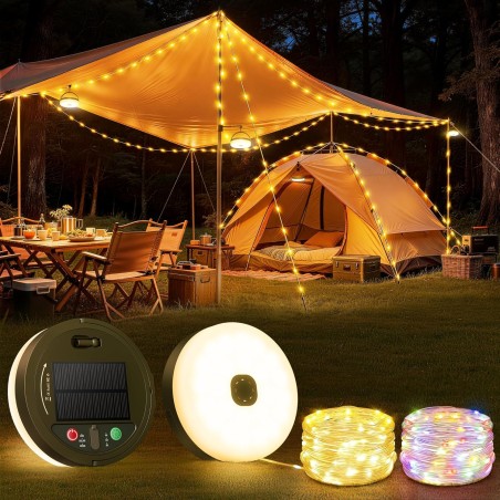 FOMYHEARD Oprulbar LED Camping Lyskæde 10m – 3-i-1 Sol & USB, 13 Tilstande, Vandtæt