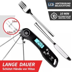 DOQAUS Digitalt Kødtermometer – 3s Øjeblikkelig Aflæsning, Foldbar Sonde, LCD, Auto ON/OFF til Grill & Madlavning