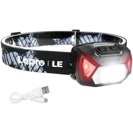 Lepro LED Head Torch – 2000 Lux, 6 Light Modes, USB Rechargeable, IPX4 Waterproof