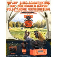 Kejector Campingventilator 24.000 mAh – Auto-drej, LED-lys & 6 Hastigheder