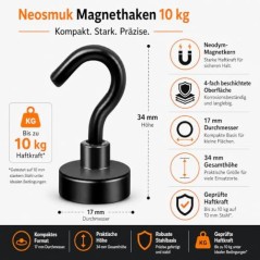 Neosmuk Magnetisk Krog 10 kg – Neodym, Rustfri til Camping & Værksted