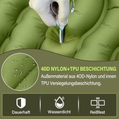 Yuzonc Selvoppustelig Campingmadras 195×68 cm – 10 cm Tyk & Integreret Pude