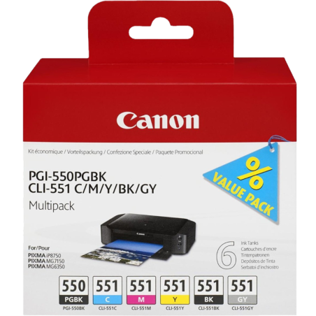Canon PGI 550 Multi Pack - Kvalitets Blækbeholder i Grå, Sort, Gul, Cyan & Magenta - Optimal Print Kvalitet!
