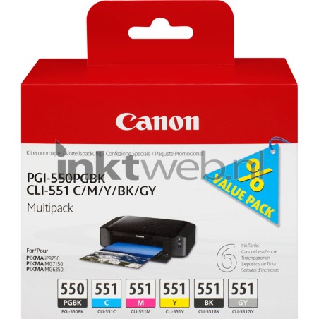 Canon PGI 550 Multi Pack Grå Sort Gul Cyan Magenta Blækbeholder 6496B005
