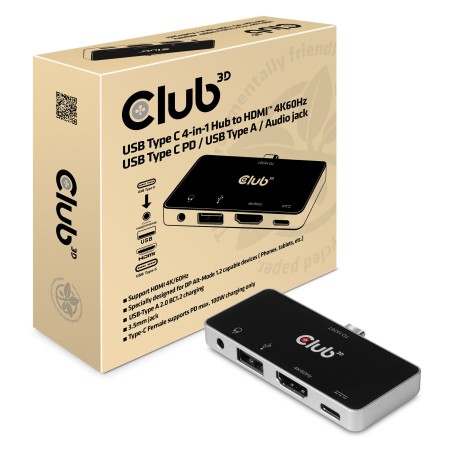 Club3D Usb Type C 4-In-1 Hub To Hdmi