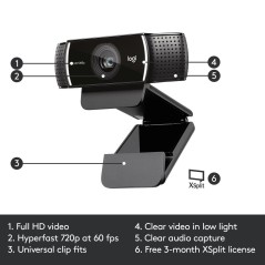 Logitech HD Pro Webcam C922 - Fortrådet webkamera med imponerende billedkvalitet og live streaming-funktioner!