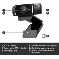 Logitech HD Pro Webcam C922 - Fortrådet webkamera med imponerende billedkvalitet og live streaming-funktioner!