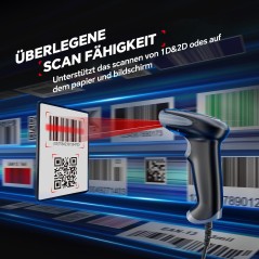 Eyoyo EY-034 USB Stregkodescanner 1D/2D/QR-kode – Grå