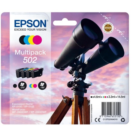 Epson 502 Multipack Sort Gul Cyan Magenta Blæk C13T02V64010
