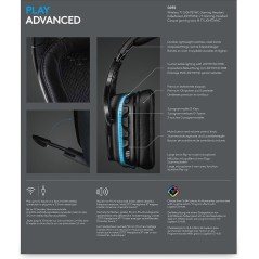 Logitech Gaming Headset G935 - Trådløs Headset i Sort og Blå | Ultimativ Lydoplevelse og Komfort