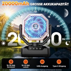 Multper 20000mAh Campingventilator med Fjernbetjening & LED HY-8805B
