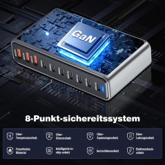 Apple MacBook 765W GaN-III Opladningsstation – 10 porte, 7 USB-C PD + 3 USB-A – kompatibelt tilbehør