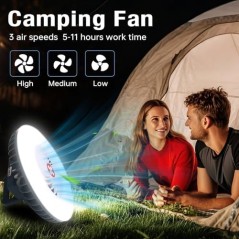 PlayDen 2-i-1 Campinglampe med Ventilator USB-opladelig – 54 LED, 360°