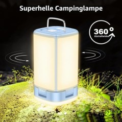 Blukar LED Campinglampe 116 LED – 7 Tilstande, USB-C, Porcelænsblå
