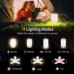 Blukar LED Campinglampe 116 LED – 7 Tilstande, USB-C, Porcelænsblå