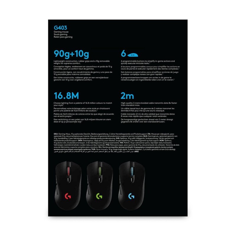 Logitech Gaming Mouse G403 HERO Optisk Kablet Sort