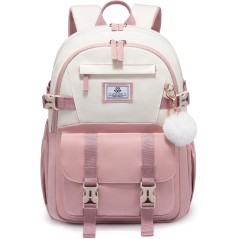 LOVEVOOK Skolerygsæk Teenager Piger 34L – Beige Pink, 13 Lommer, Laptoprum 15,7", Vandtæt