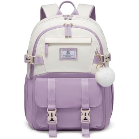 LOVEVOOK School Backpack Teen Girls 34L – Taro Purple, 13 Pockets, 15.7" Laptop Compartment, Water-Resistant