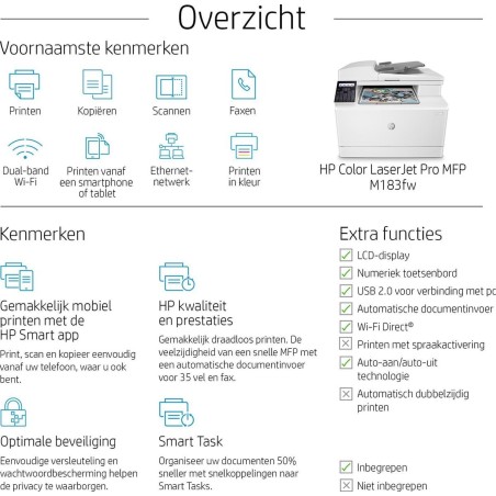 HP Color LaserJet Pro MFP M183fw - Alsidig og Effektiv Laserprinter til Professionel Kvalitet!