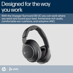 HP Poly Voyager Surround 80 UC Trådløse Høretelefoner - Sort | Komfort, Kvalitet & Optimal Lydoplevelse