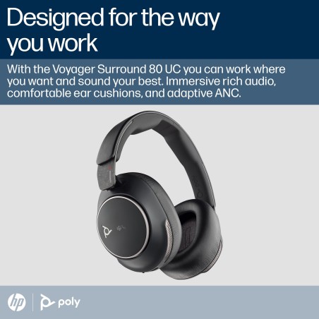 HP Poly Voyager Surround 80 UC Trådløs Høretelefoner Sort