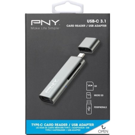 PNY Kortlæser USB-C - Effektiv, Hurtig og Nem Overførsel af Data - Varenr. 3536403358273