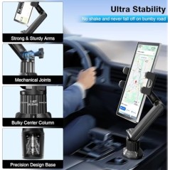 Car Cup Holder Tablet Mount – Flexible 15" Arm for iPad & Phones 4.7-13"