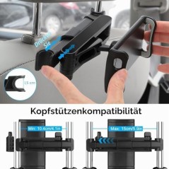 Biltabletholder til nakkestøtte – 360° justerbar til iPad/Switch/telefon 4"-10,6"