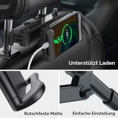 Biltabletholder til nakkestøtte – 360° justerbar til iPad/Switch/telefon 4"-10,6"
