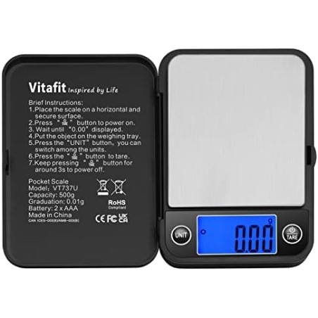 Vitafit Digital Pocket Scale 500g/0.01g – Gold & Jewelry Scale with Blue LCD Display