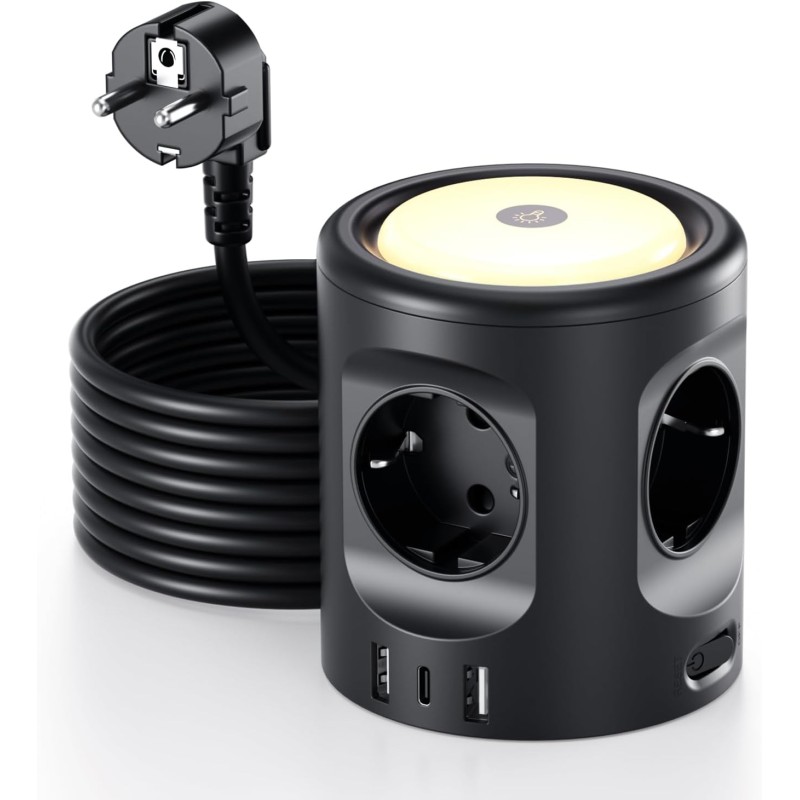 7-in-1 Power Cube USB-C Light 3 m Cable Surge Protection