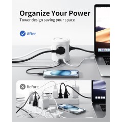 7-i-1 stikkontaktterning USB-C lys 3 m kabel overspændingsbeskyttelse (hvid)