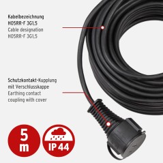 Brennenstuhl gummiforlængerkabel 5 m IP44 udendørs sort