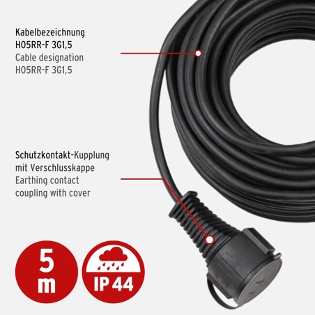 Brennenstuhl gummiforlængerkabel 5 m IP44 udendørs sort
