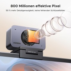 UGREEN FineCam 4K Webcam med autofokus, dobbeltmikrofon og objektivdæksel