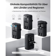 Anker Nano universel rejseadapter til 200+ lande – 4× USB, USB-C 20W, hvid